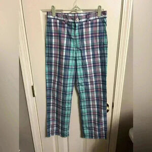2/$28 Vineyard Vines Madras Plaid Classic Fit Pants Boys‎ Youth 16 Blue/Green